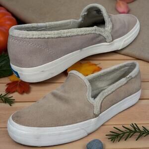 Keds Women's 8.5 Beige Double Decker Suede & Faux Sheepskin Lined Slip On Shoes